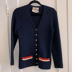 St. John Navy Cardigan with Red and White Accents